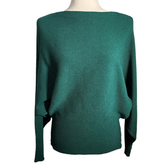 Makarthy Cashmere Blend Boat Neck Batwing Dolman Sleeve Sweater OS Forest Green - Picture 3 of 10